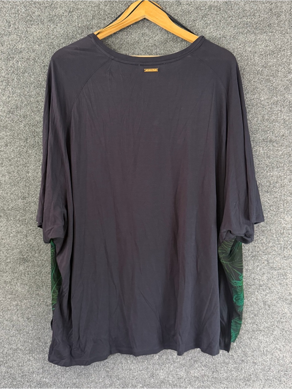MICHEAL Michael Kors Womens Peacock Print Top Size 3X Navy Green Office Casual - Picture 2 of 7